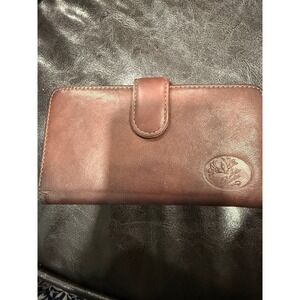 Buxton Brown Leather Bi Fold Wallet Snap Closure Embossed Logo Genuine Leather